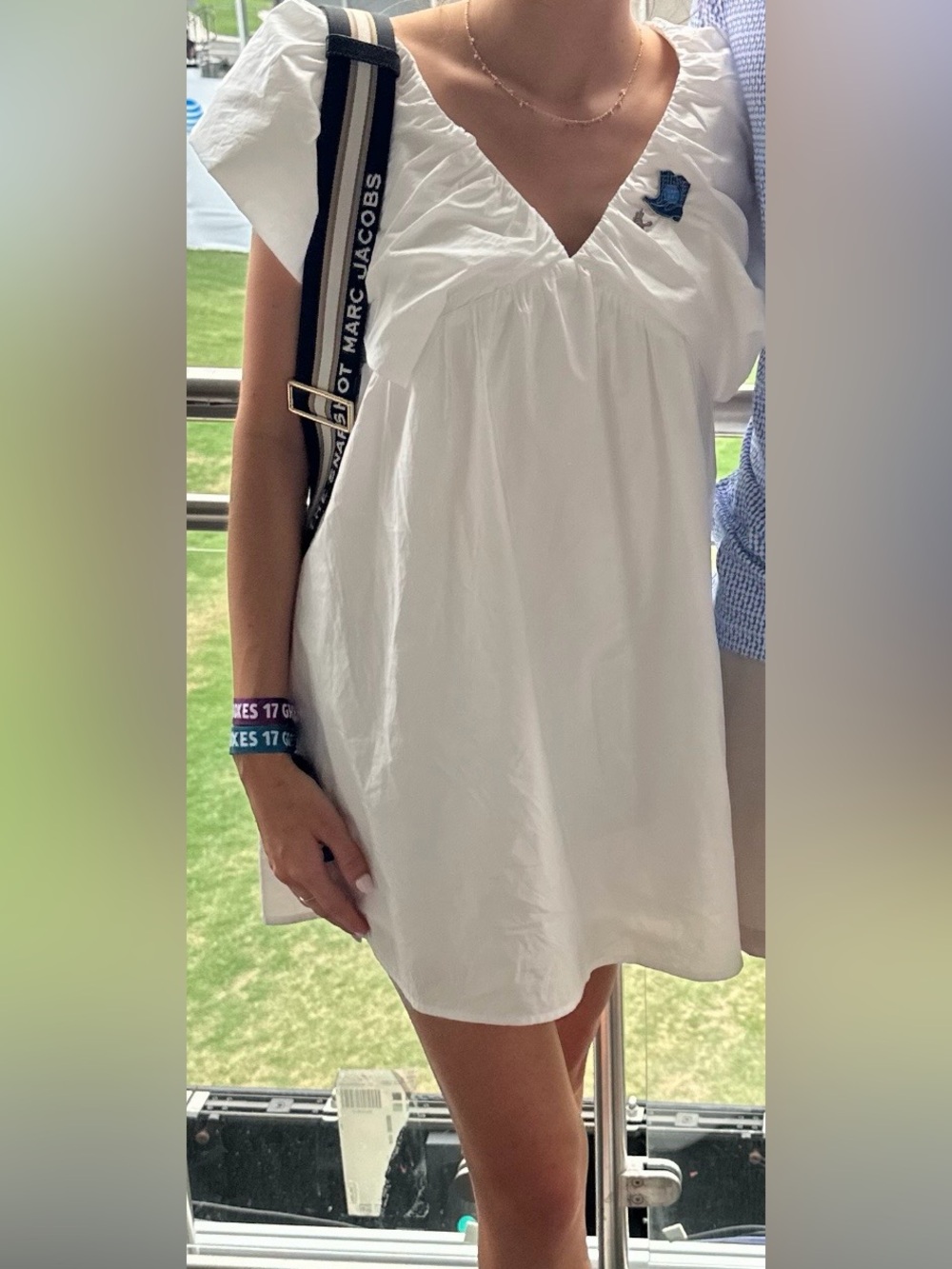 White Ruffle V-Neck Mini Dress - Picture 5 of 5
